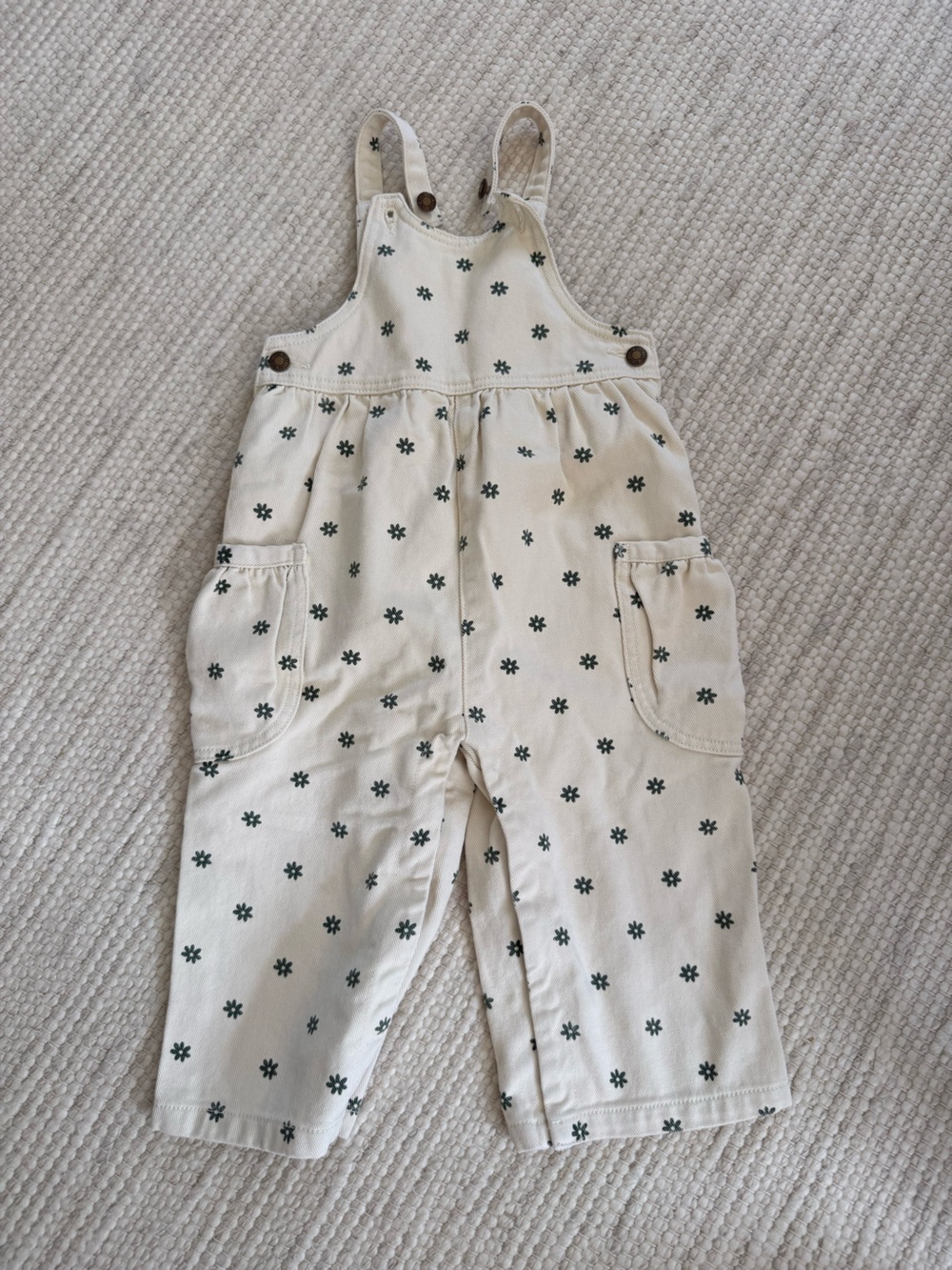 Rylee + Cru Cream Overalls with Green Flower Print